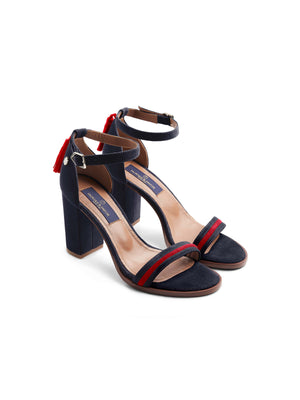 The Daisy - Women's Heeled Sandal - Navy & Red Suede