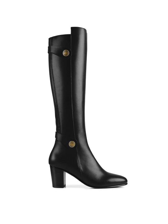 womens tall black leather dress boots Grewal Tall Dress Leather Riding Boots Black / 7
