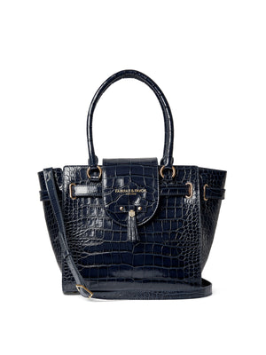 The Windsor - Women's Tote - High Shine Navy Croc Leather